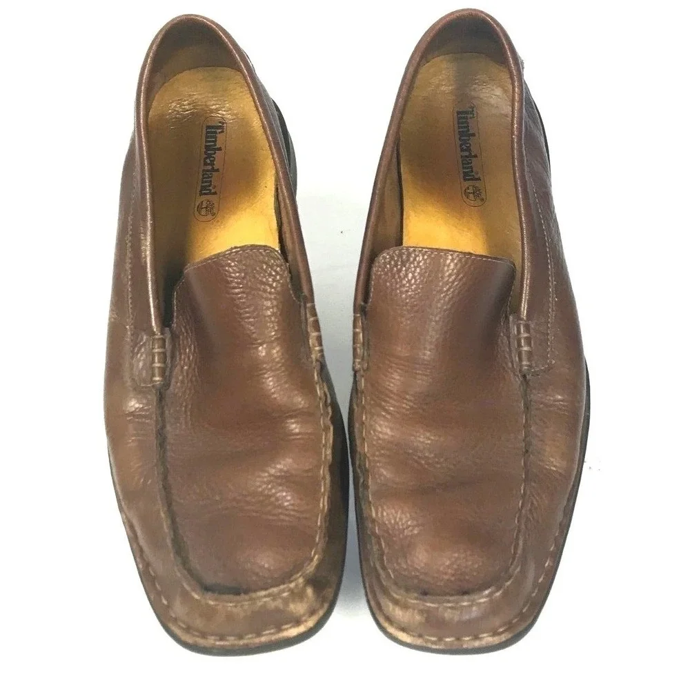 Timberland Mens Brown Leather Square Toe Slip On‎ Loafers 66560 4828 Size 8.5M